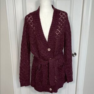 Manoush V Neck Button Up Sweater Cardigan Large Mohair Blend Loose Knit